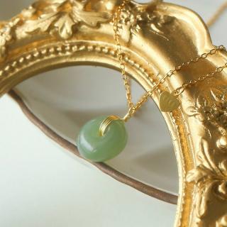 s925银平安扣和田玉吊坠项链女锁骨链简约气质手工饰品14k包金新